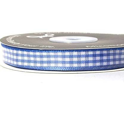 Ink Blue Gingham Plaid Checked Ribbon 25 Yard Each Roll 100% Polyester (75 Foot)