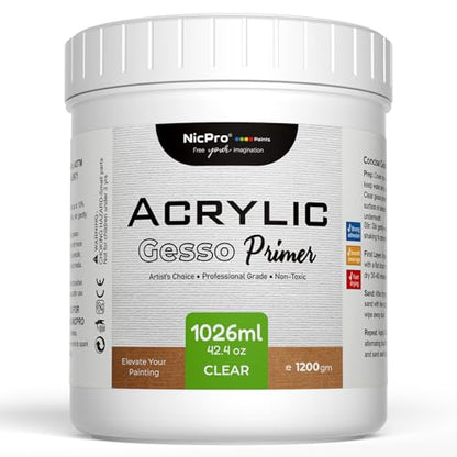 Large Clear Gesso Primer for Acrylic Painting (42.4 Fl Oz)