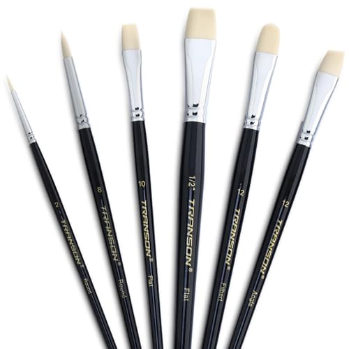 Paint Brush Set 6pcs Art Painting Flexible Bristle for Acrylic Watercolor Gouache Oil Leather Canvas and Face Painting (6 Count)