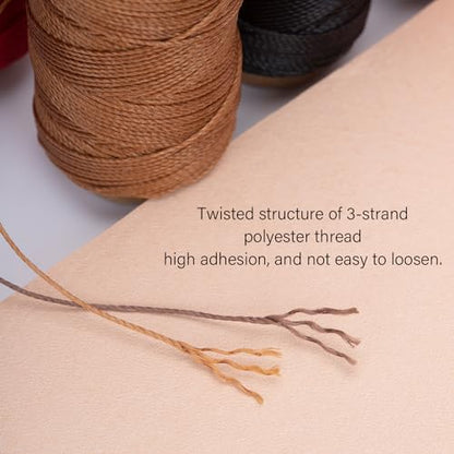 Leather Waxed Thread Round Polyester Sewing Threads Leather Craft Hand Stitching Line DIY Bracelet Thread Repair Work Cord with 12 Pcs Needles and Storage Bag (12 Count)
