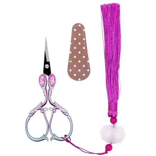 Cross Stitch Scissors Sharp Stainless Steel Dressmaker Scissor with Cover Tassel Vintage Needlework Shears for Embroidery Sewing Machine Needlework Beading DIY Threading