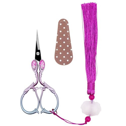 Cross Stitch Scissors Sharp Stainless Steel Dressmaker Scissor with Cover Tassel Vintage Needlework Shears for Embroidery Sewing Machine Needlework Beading DIY Threading