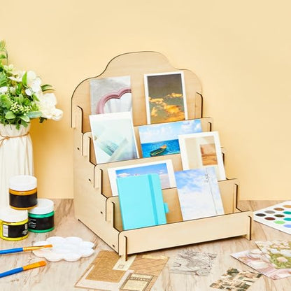 2 Pcs 4 Tier Greeting Card Display Stand Wooden Sticker Display Stand Portable Card Display Rack for Vendors Retail Counter Table Display Trade Shows Showcase