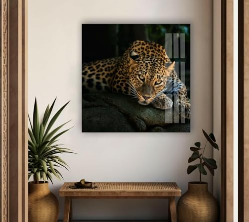 12Wx10H'' Fierce Leopard Glass Wall ArtTempered Glass Printing Wall Decor Large Wall Art Wall Hangings