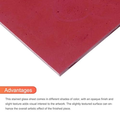 2 Pcs Stained Glass Sheet Mosaic Tile 7.9 Inch x 5.9 Inch Red Stained Glass Sheets for Crafts DIY Art Project