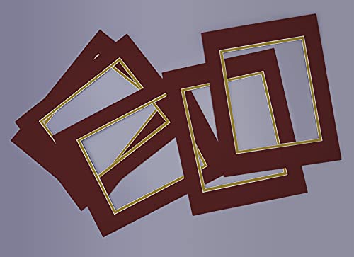 5 Pack Double mat 11x14 for 8x10 Photo Maroon Over Gold