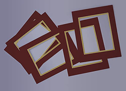 5 Pack Double mat 11x14 for 8x10 Photo Maroon Over Gold