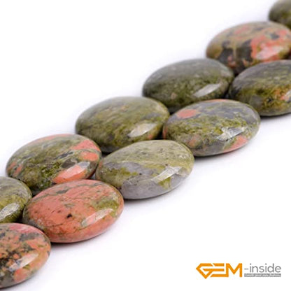 GEM Inside Natural 20mm Coin Green Unakite Gemstone Loose Beads Energy Stone Handmade Beads for Jewelry Making Jewelry Beading Supplies for Women