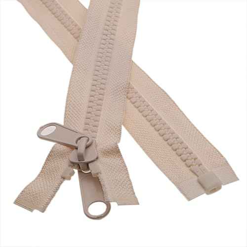 2PCS #10 24 Inch Heavy Duty Zippers for Sewing Separating Large Plastic Zippers Beige Tape with Double Pull Tab Slider