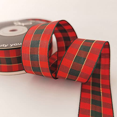 X'Mas Gingham Ribbon Green Red Metallic Gingham Ribbon 25 Yards Each Roll 100% Polyester