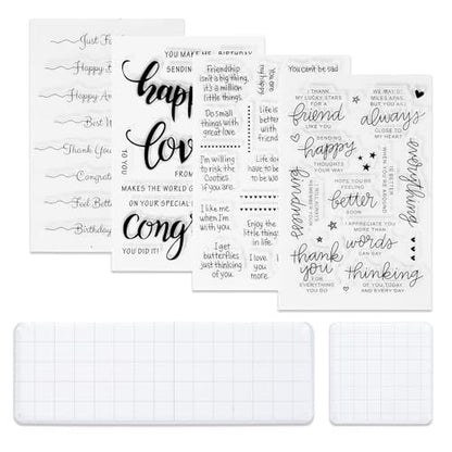 4 Pcs Words Clear Stamps with 2 Blocks (6 Count)
