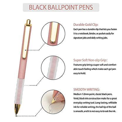 Ballpoint Pens Black Medium Point 1mm Pen with Super Soft Grip Ball Point Pen for Men Women Retractable Pens (12 Count)