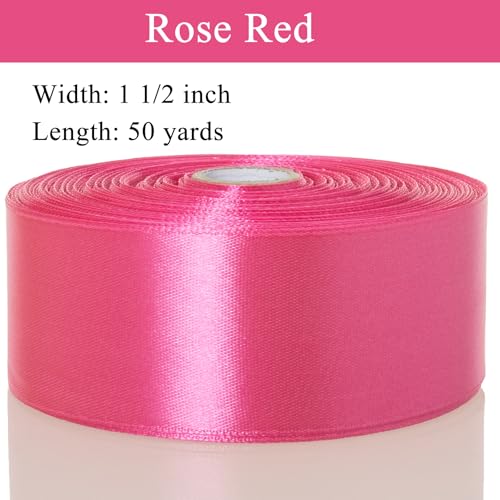 1 1 2 Inch Rose Red Solid Satin Ribbon for Gift Wrapping