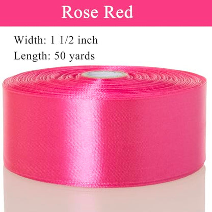 1 1 2 Inch Rose Red Solid Satin Ribbon for Gift Wrapping