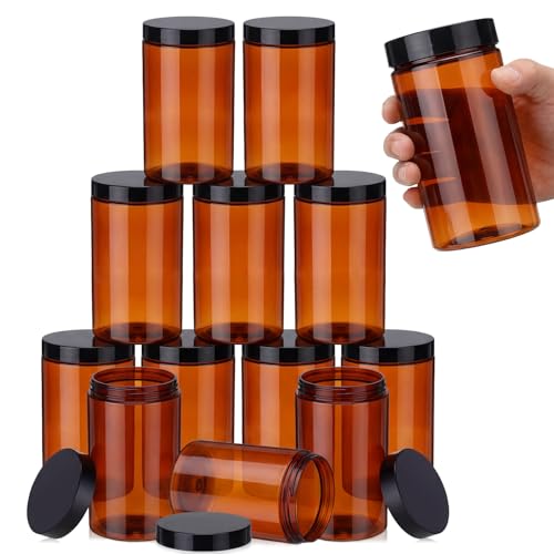 12 Pack 32 oz Plastic Container Jars with Lids Round Clear Travel Cosmetic Container Jars for Toiletries (12 Count)