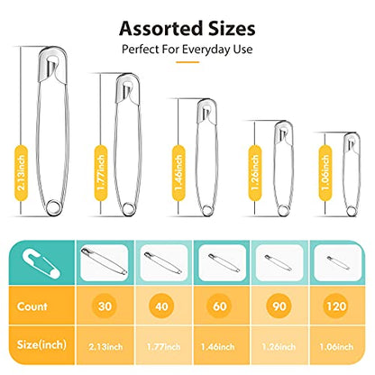 340 Pack Silver Safety Pins Assorted (340 Count)