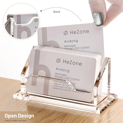 Acrylic Card Holder Clear Horizontal Business Card Organizer Stand for Desk 1 Slots Business Cards Stand for Women and Men