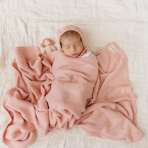 100% Luxury Organic Cotton Pointelle Knit Baby Quilt Blanket for Girls
