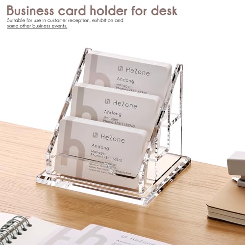 Acrylic Card Holder Clear Horizontal Business Card Organizer Stand for Desk 3 Slots 3 Tier Business Cards Stand for Women and Men