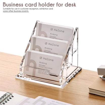 Acrylic Card Holder Clear Horizontal Business Card Organizer Stand for Desk 3 Slots 3 Tier Business Cards Stand for Women and Men