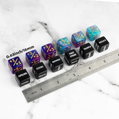 48 Pieces Keywords MTG Dice Counters Plus 1 Life Counter Dice Abilities Creature Stats Buff Tokens Dice Set for Magic The Gathering (48 Count)