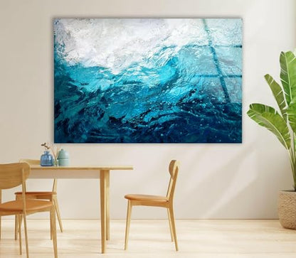 35.5Wx30H'' Blue Waves Abstract Glass Wall ArtTempered Glass Printing Wall Decor Large Wall Art Wall Hangings