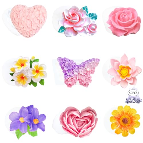 9 PCS Flower Candle Molds Rose Silicone Candle Mold Flower Shapes (9 Count)