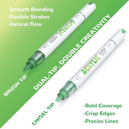 12 Green Dual Tip Acrylic Paint Markers (12 Count)