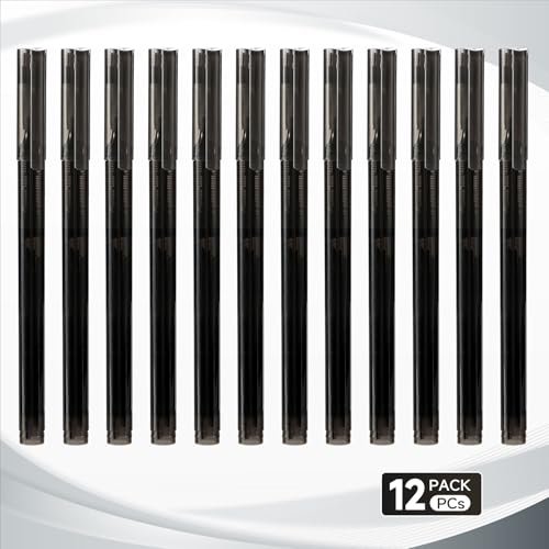 Black Fine Point Gel Pens 12Pcs 0.5mm Gel Ballpoint Pens Black Liquid Ink Pens No Smear No Bleed (12 Count)