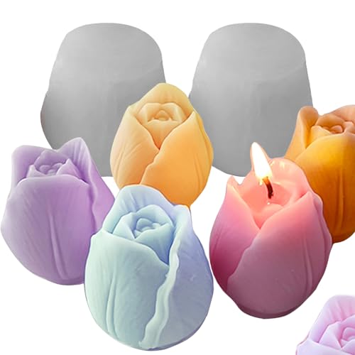 2PCS Tulip Flower Silicone Molds 3D Floral Resin Candle Soap Mold Flower Fondant Chocolate Cake Decoration Mold Unique Wax Epoxy Resin Concrete Casting Polymer Clay Craft Home Decor Mould