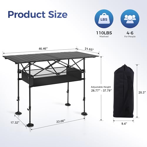 Adjustable Camping Table with Storage for Grill Travel Picnic