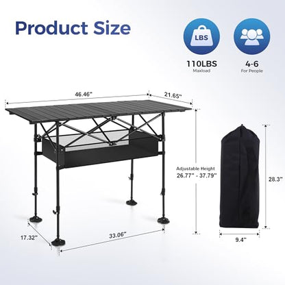 Adjustable Camping Table with Storage for Grill Travel Picnic