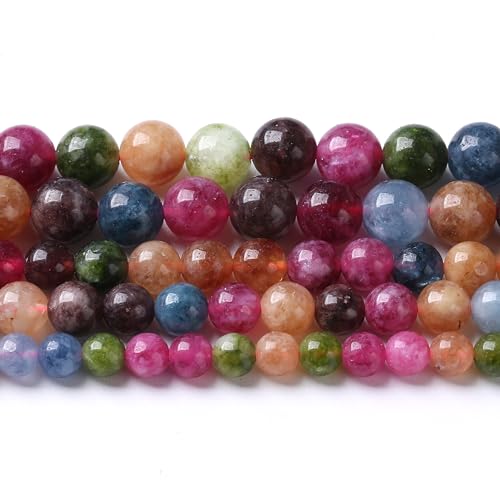 45pcs 8mm Natural Colorful Tourmaline Jade Stone Beads Round Loose Crystal Healing Energy Beads for Jewelry Making DIY Bracelet Necklace Earrings 15"