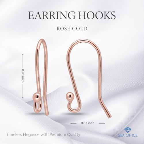 925 Rose Gold flashed Sterling Silver Ear Wires Ball End French Earring Hooks for Drop Dangle Earrings Jewelry Making (12 Count)