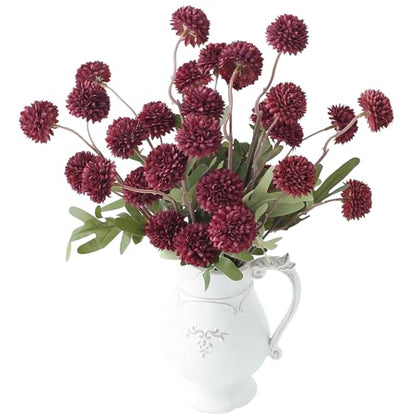 6pcs Burgundy Faux Silk Mums Artificial Flowers (6 Count)