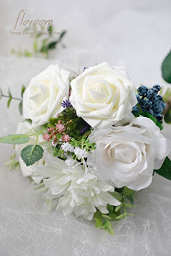 Artificial Flowers 50pcs Real Looking Ivory Foam Fake Roses with Stems for DIY Wedding Bouquets White Baby Shower Centerpieces Floral Arrangements Party Tables Home Decorations (50 Count)