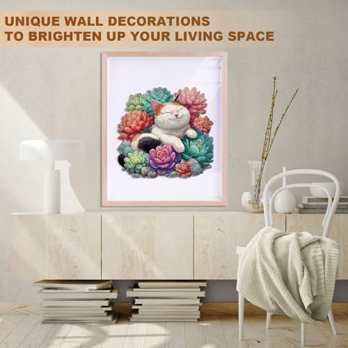 Dreamy Succulents Cat Puzzles Adults Gifts for Women Men Wooden 200 Pieces 11.4 x 10.9in