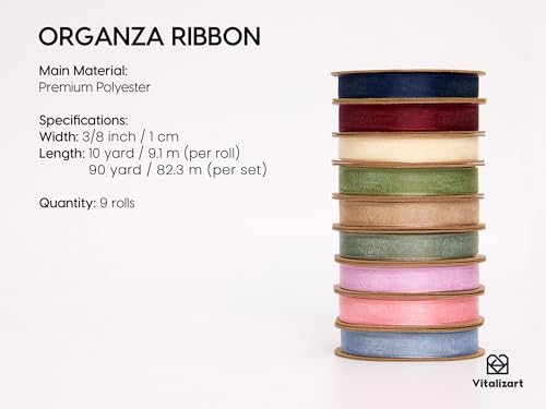3 8" x 90 Yds Organza Ribbon Set Sheer Ribbon for Gift Wrapping (9 Count)