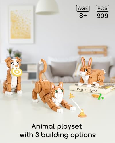 3-in-1 Orange Cat Building Set, Build a Cat, Dog or Rabbit (909 Count)