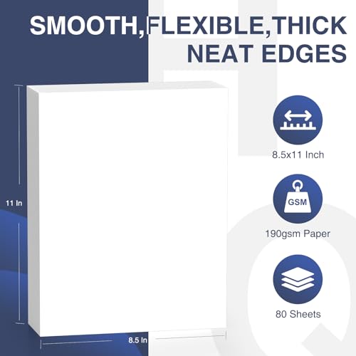 Cardstock 8.5 x 11 Inch 80 Sheets 190 gsm Heavyweight Card Stock Paper White Cardstock Printer Paper Perfect for Wedding Invitations (80 Count)