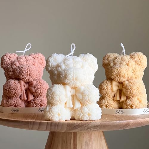 3D Bowtie Rose Teddy Bear Silicone Candle Mold for DIY Soap & Resin Crafts