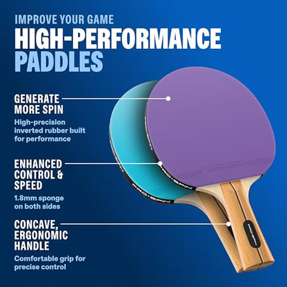 Portable Ping Pong Set with Retractable Ping Pong Net for Any Table (4 Count)