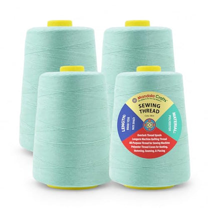 20S 2 Mint Polyester 4 Pack of Serger Threads Cones (24000 Foot)