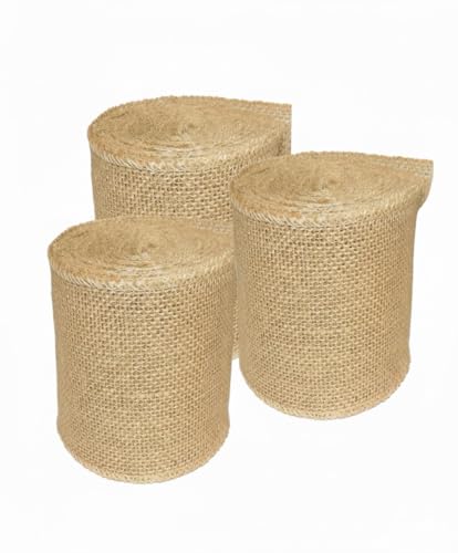 3 Pack Burlap Garland and Wreath Ribbon Wide 5" x 15 Yards Natural Jute 5 Inch 15 (45 Foot)