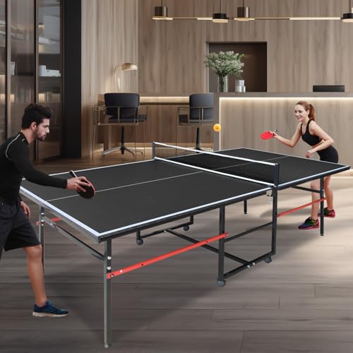 4.5FT/8FT/9FT Mid-Size Table Tennis Table (Black, 8FT)