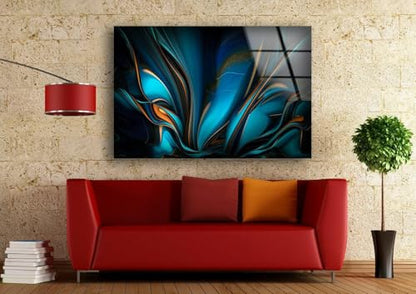 20Wx14H'' Orange & Blue Abstract Glass Wall ArtTempered Glass Printing Wall Decor Large Wall Art Wall Hangings
