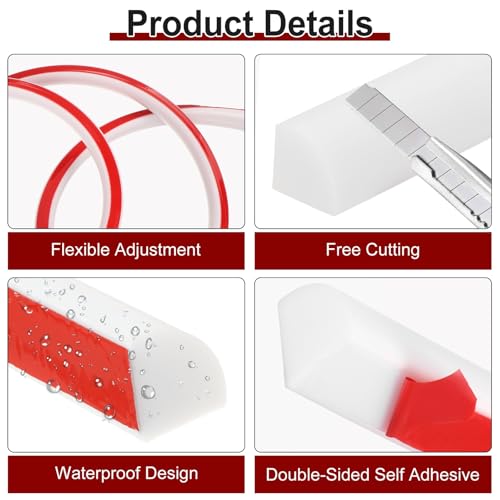 197 Inch Flexible Quarter Round Molding Silicone Peel and Stick Trim Self Adhesive Shower Water Barrier for Corner Decor Bathroom Kitchen