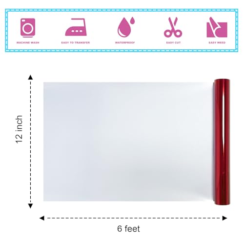 Metallic Red Foil Heat Transfer Vinyl 12Inch*6FT Bundle Chrome HTV in Vibrant Colors for Stunning T