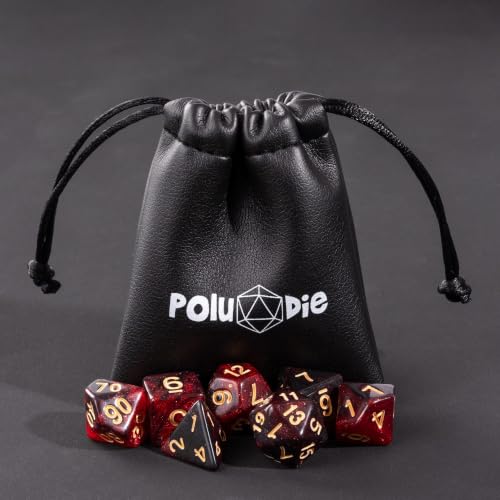 7 Die DND Dice Set Polyhedral Dice Set with a Leather Dice Bag (7 Count)