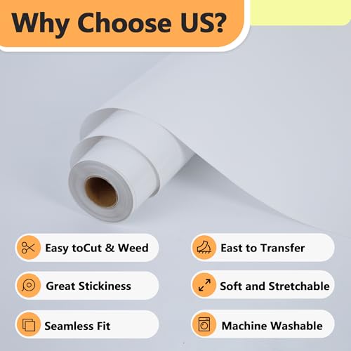 RENLITONG White Iron on Vinyl 12Inch by 13ft Roll Heat Transfer Vinyl for T (14.4 Ounce)